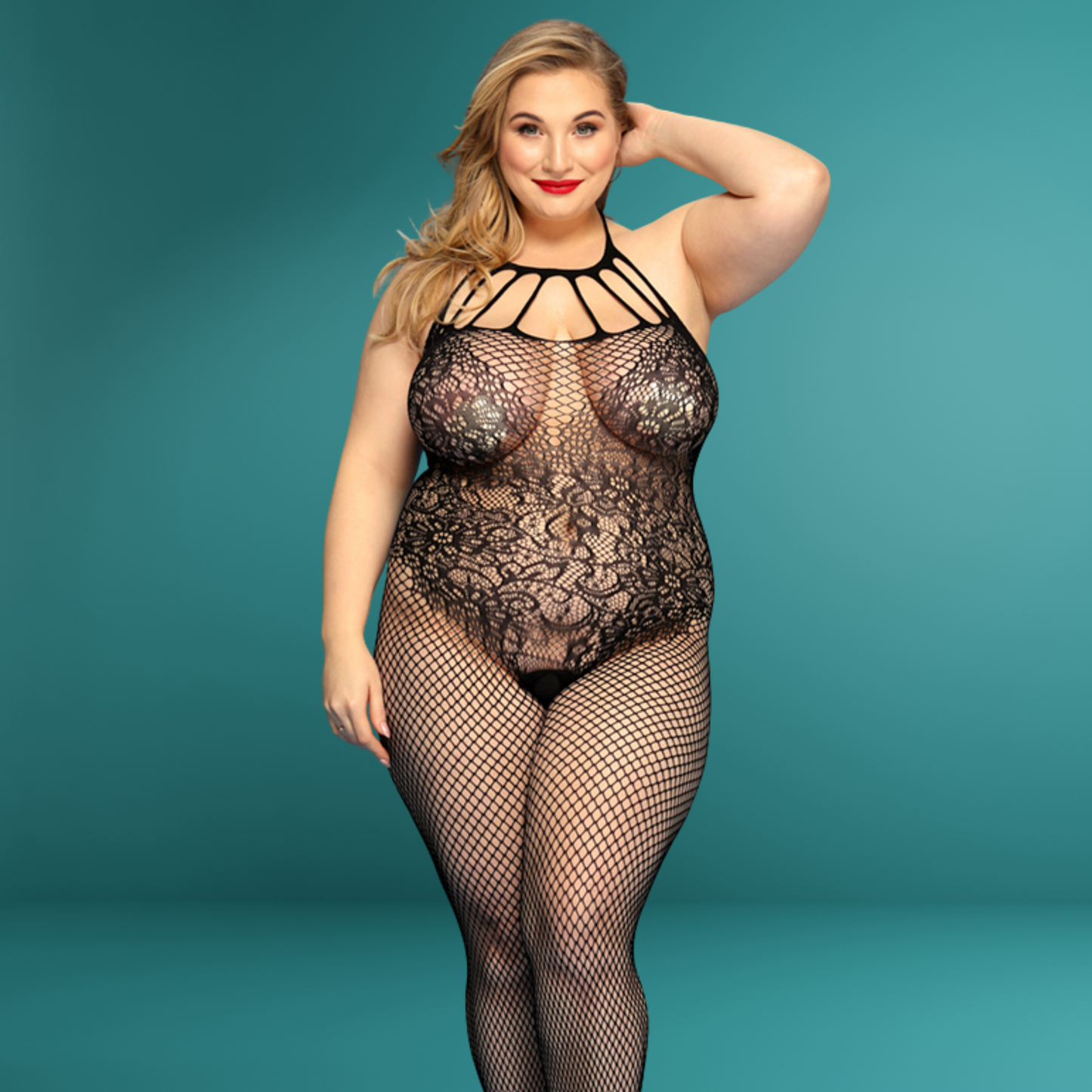 Womens Plus Size Sexy Lingerie - Fishnet Crotchless Bodystocking