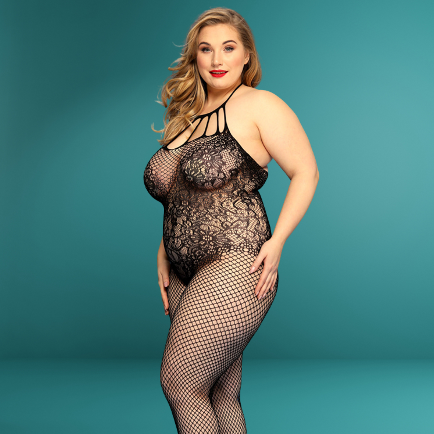 Womens Plus Size Sexy Lingerie - Fishnet Crotchless Bodystocking