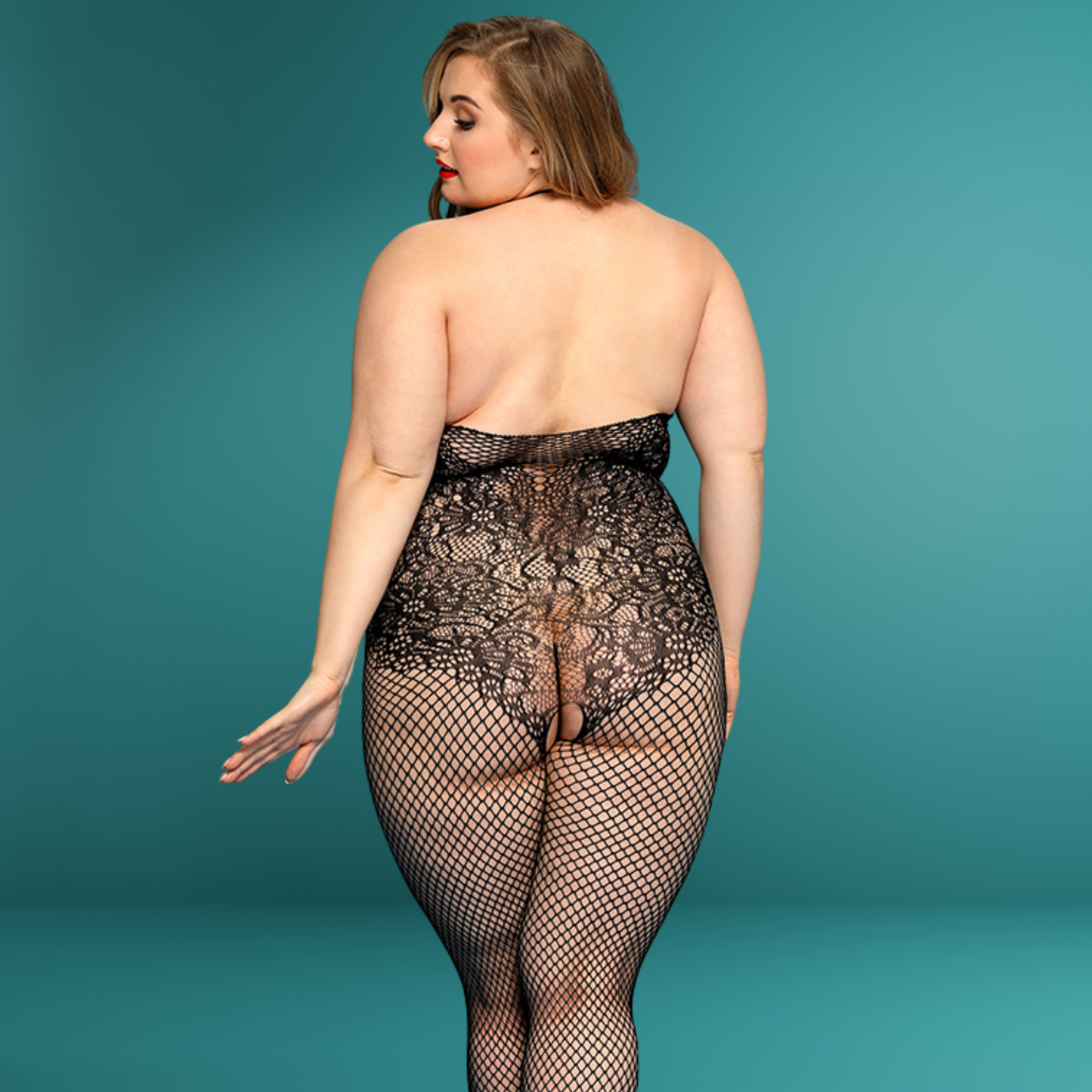 Womens Plus Size Sexy Lingerie - Fishnet Crotchless Bodystocking