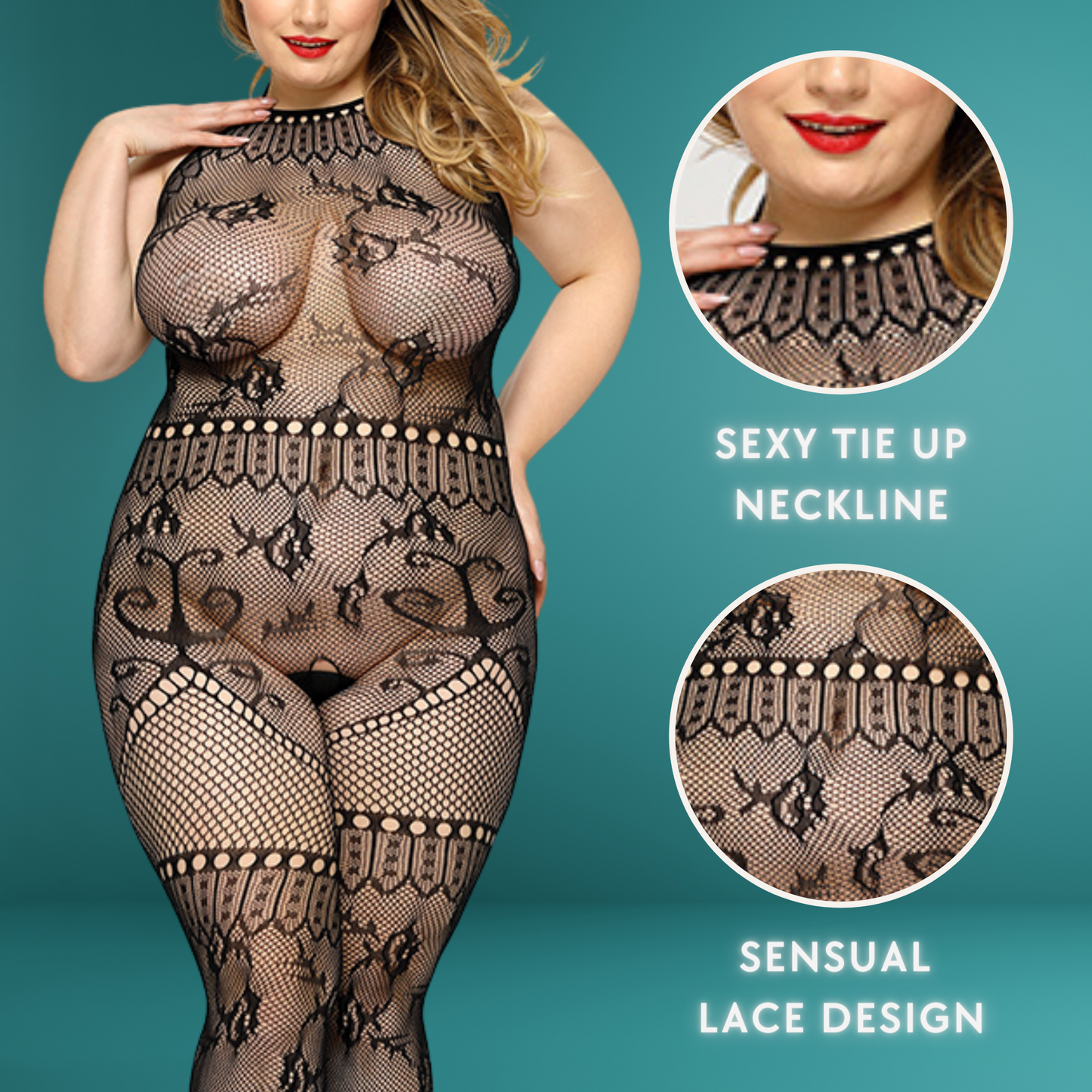 Womens Plus Size Sexy Lingerie - Fishnet Crotchless Bodystocking